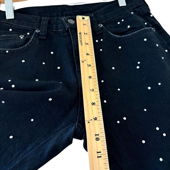 LF Carmar Women’s Bling Rhinestone Distressed Knee Black Skinny Denim Jeans 27 - Picture 4 of 6